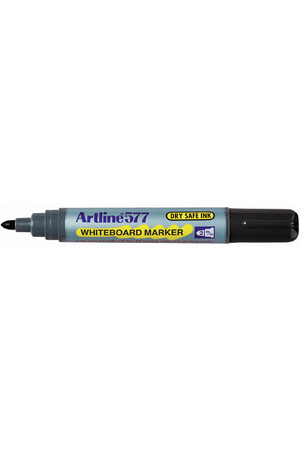 Artline Whiteboard Markers 577 - 2mm Bullet Nib: Black (Box of 12)