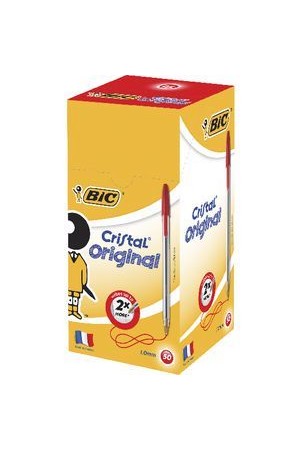 Bic Pen - Ballpoint Cristal Original: Medium Red (Box of 50)