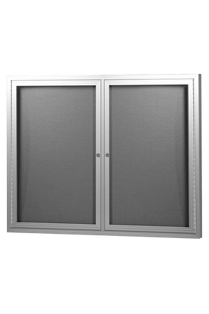 Visionchart Be Noticed Hinged Door Notice Case (1220 x 915mm) - 2 Door Silver Frame & Grey Pinnable Fabric