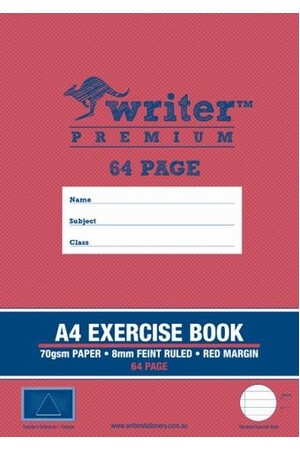Writer Premium Exercise Book A4 - 8mm Ruled + Margin (Triangle) 64PG