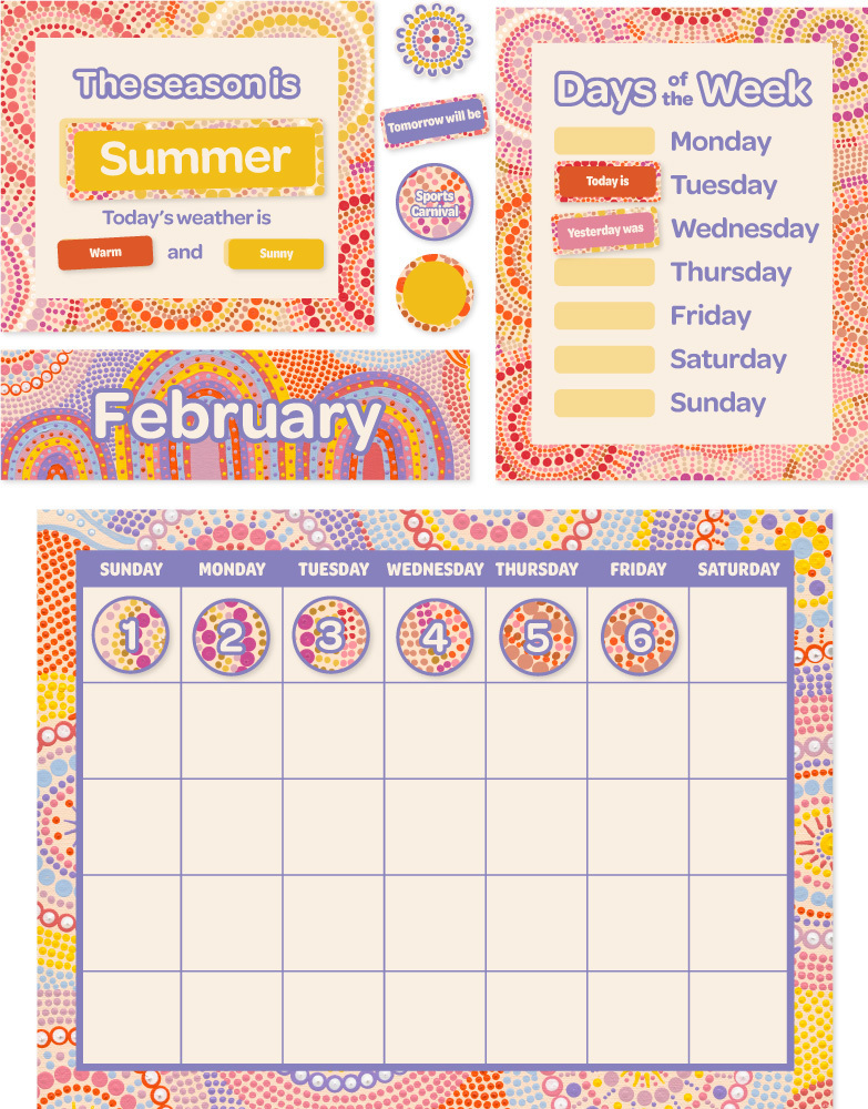 Rainbow Dreaming Calendar Bulletin Board Set Australian Teaching
