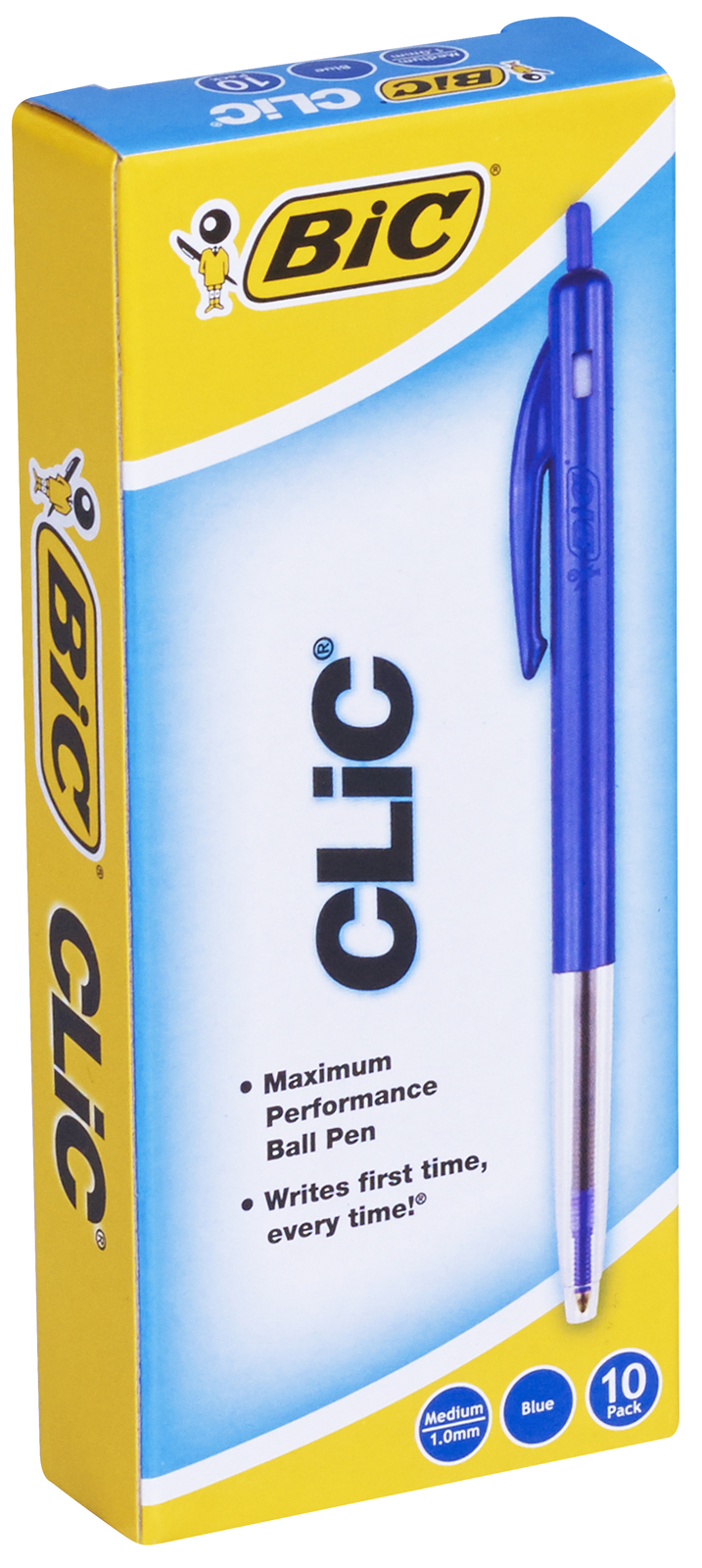 BIC M10 Clic – Confezione 3 Penne A Sfera Blu, Punta Media 1 Mm, Inchiostro Blu, Corpo Trasparente, Retrattile Con Pulsante Laterale