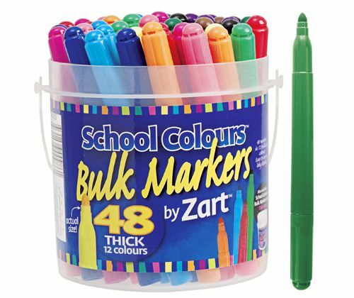 School Colours - Bulk Markers: Thick Assorted Colours (Tub of 48