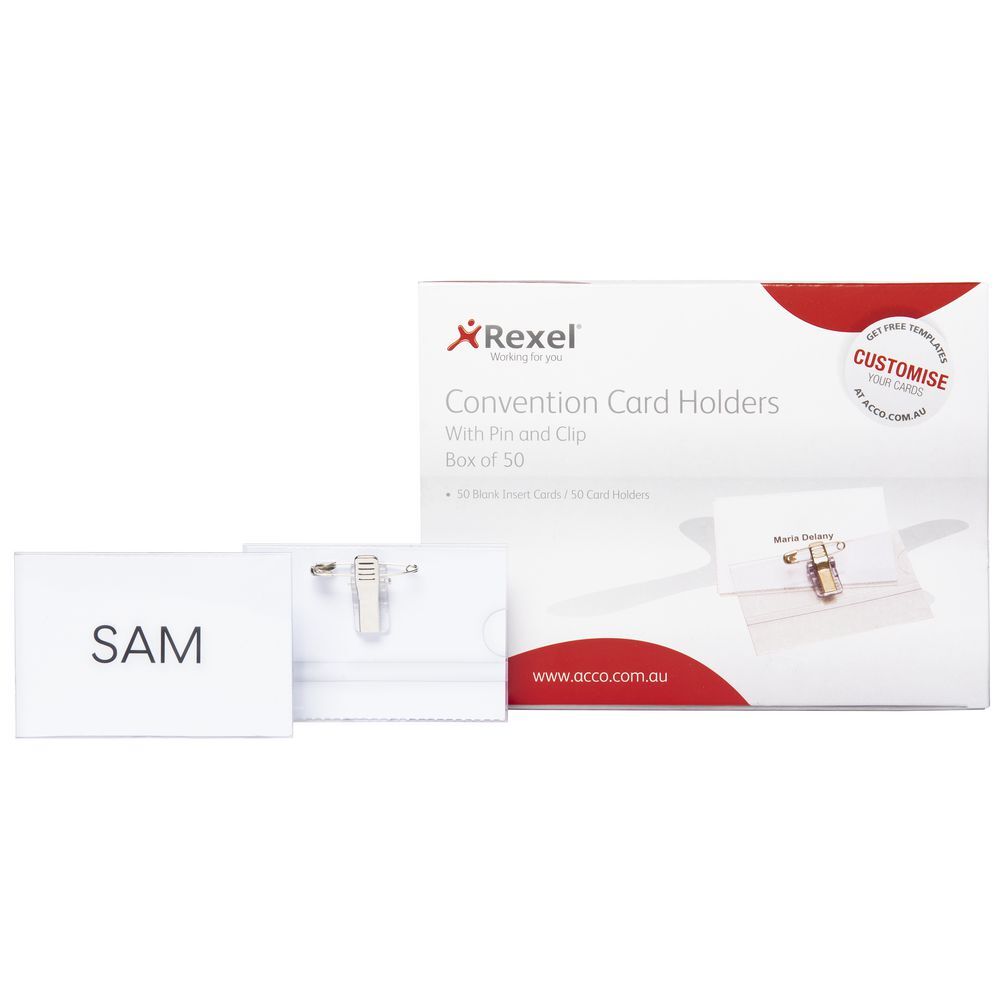 Rexel Convention Card Holders with Pin & Clip Pack of 50 (REXAC90050