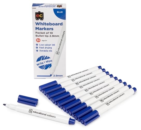 Whiteboard Marker Thin Blue Pack of 10 Educational Colours