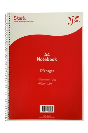 Stat Notebook - A4 60gsm (7mm Ruling) Board Cover Red: 120 Pages (Single)