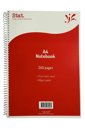 Stat Notebook - A4 60gsm (7mm Ruling) Board Cover Red: 240 Pages (Single)