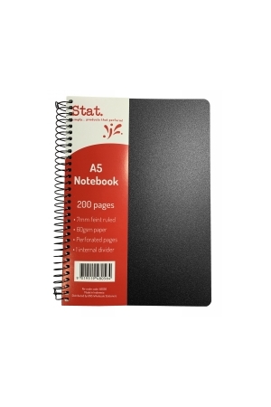 Stat Notebook: A5 60gsm 7mm Ruling - Black 200 Pages (Pack of 5)
