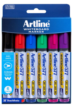 Artline 577 Whiteboard Markers Bullet Assorted (Pack of 6)