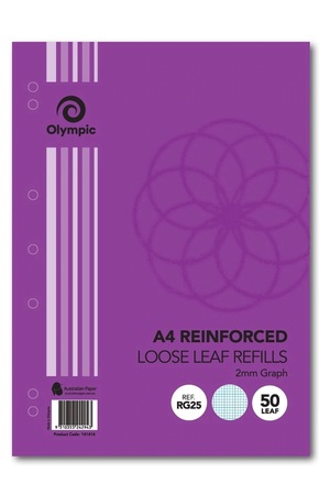 A4 Reinforced Loose Leaf Refills - 2mm Graph (50 Leaf)