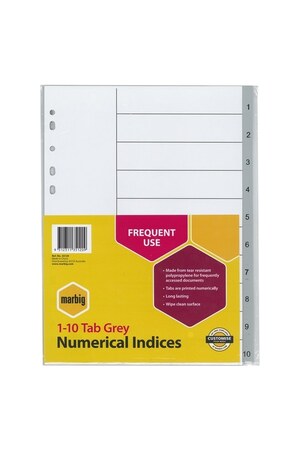 Marbig 1-10 Tab Grey Numerical Indices 