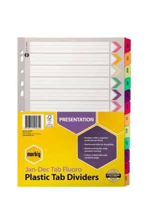 Plastic Dividers - Jan-Dec Tab: Fluoro