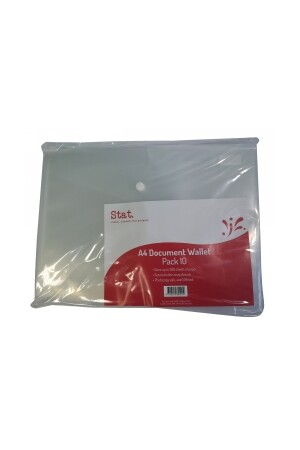 Stat Document Wallet - A4 Polypropylene (PP) With Button: Clear (Pack of 10)