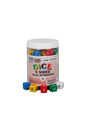 6-Sided Dice (Number) - 16mm (Jar of 80)