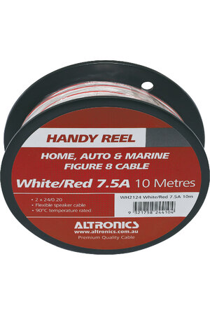 Altronics 18AWG White/Red 10m Figure 8 Handy Cable Reel