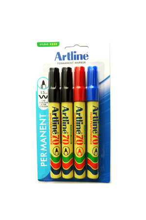 Artline Markers 70 - 1.5mm Permanent (Bullet Nib): Assorted (Pack of 4)