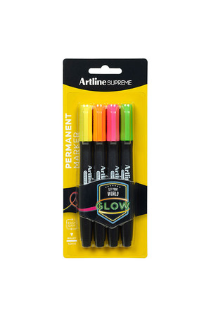 Artline Supreme Markers - 1.0mm Glow: Assorted (Pack of 4)