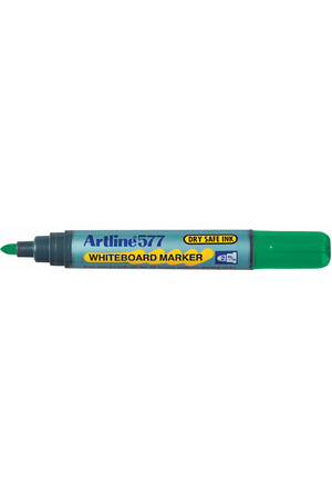 Artline Whiteboard Markers 577 - 2mm Bullet Nib: Green (Box of 12)