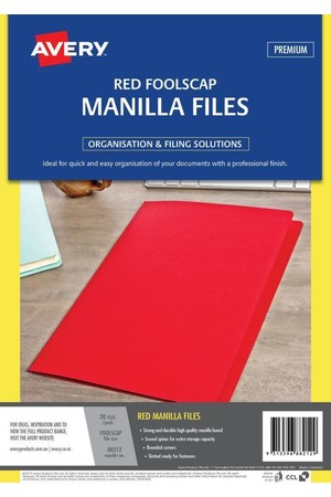 Avery Manilla File - Foolscap: Red (Pack of 20)