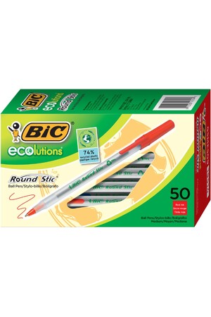 Ball Pen Bic Ecolutions Round Stic: 1.0mm Medium Point - Red (Box of 50)