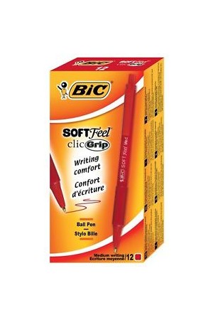 Bic Pen - Ballpoint Soft Feel Retractable: Red (Box of 12)