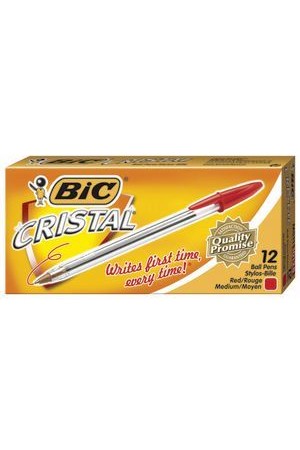 Bic Pen - Ballpoint Cristal: Medium Red (Box of 12)