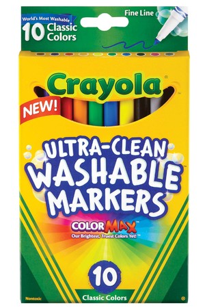 Crayola Markers - Ultra Clean (Washable) Fineline: Classic Colours (Pack of 10)