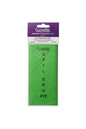 Crystalfile Tab Inserts A-Z: Rounded Edge - Pack of 60 (Green)
