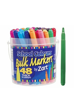 School Colours - Bulk Markers: Thick Assorted Colours (Tub of 48)