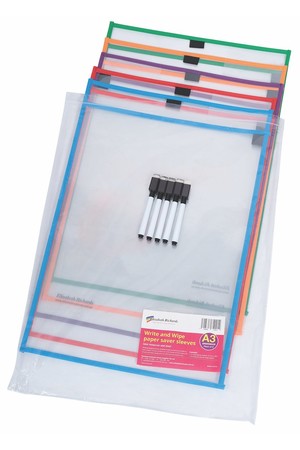 Write 'n' Wipe Paper Saver Sleeves A3 (inc. Pens) - Pack of 5