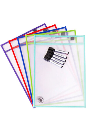 A4 Write & Wipe Pocket Sleeves Set with Markers and Name Cards (Pack of 10)