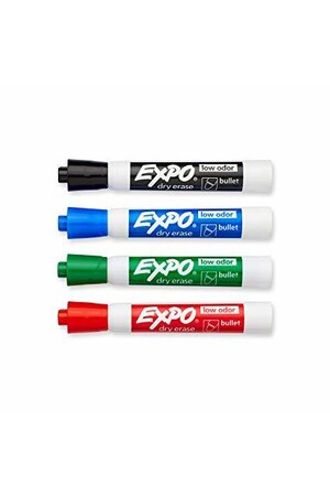 Expo Whiteboard Marker - Dry Erase Bullet Tip (Assorted) - Single x 4 Packs