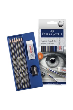 Faber-Castell Pencil - Graphite Sketch Set (6 Pencils, 1 Sharpener & 1 Eraser)