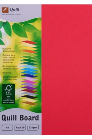 Quill Board 210gsm (A4) - Pack of 50: Red