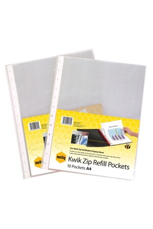 Marbig® Kwik Zip® Refills for Refillable Display Book A4 - Pack of 10