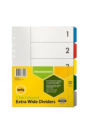 Dividers A4 Plastic 5 Tab Extra Wide