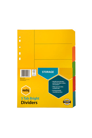 Marbig Dividers (A4) Manilla - Bright 5 Tab