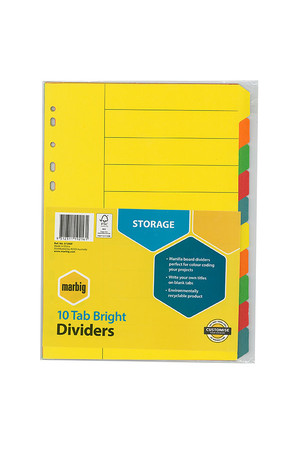 Marbig Dividers (A4) Manilla - Bright Colour 10 Tab