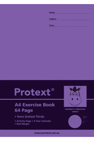 Protext A4 Exercise Book - 9mm Dotted Thirds (Zebra) 64PG