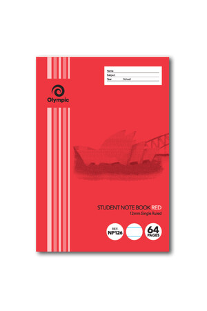 Olympic Notepad - (250x175mm) 12mm NSW Red 64pg (Pack of 20)