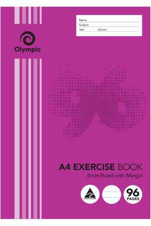 Olympic Exercise Book (A4) - 8mm Ruled: 96 Pages (Single)