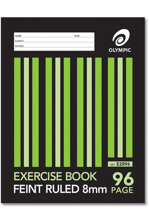 Olympic Exercise Book (225x175mm) - 8mm Ruled: 96 Pages (Pack of 10)