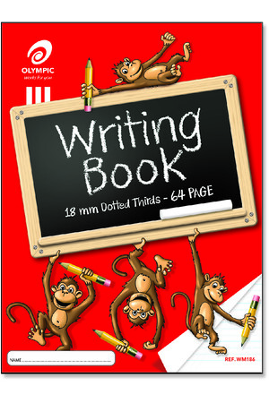 Olympic Writing Book (Monkeys) - 330x245mm, 18mm Dotted Thirds: 64 Pages (Pack of 10)