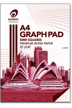 Olympic Graph Pad (A4) - 5mm Top Padded, 7 Holes: 25 Leaf (Pack of 5)