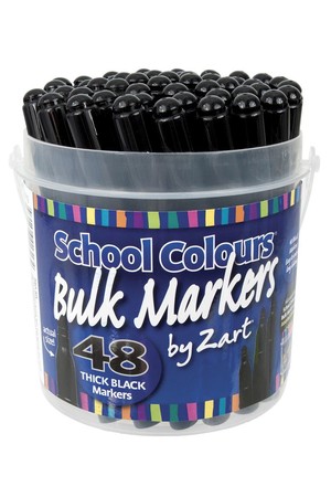 School Colours - Bulk Markers: Thick Black (Tub of 48)