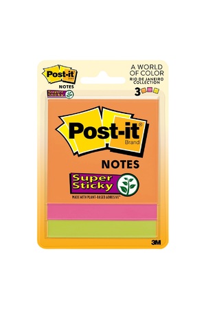Post-It Notes Super Sticky Neon - Rio De Janeiro Collection: 76 x 76mm (Pack of 3)