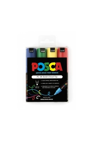 POSCA Paint Marker PC-8K Broad Chisel Tip 8mm - Assorted (Pack of 4)