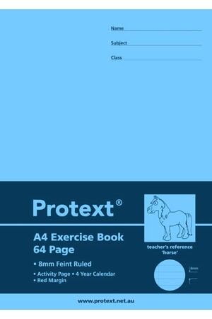 Protext Exercise Book A4 8mm Ruled + Margin PP Cover: 64pg Horse (Pack of 20)