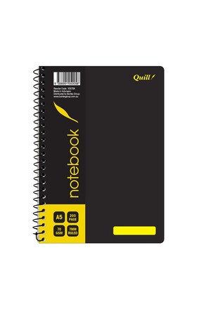 Quill Notebook: A5 70gsm - Black 200 Pages (Pack of 5)