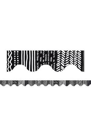 Black & White Hand-Drawn Patterns (Black) - Scalloped Border (Pack of 12)